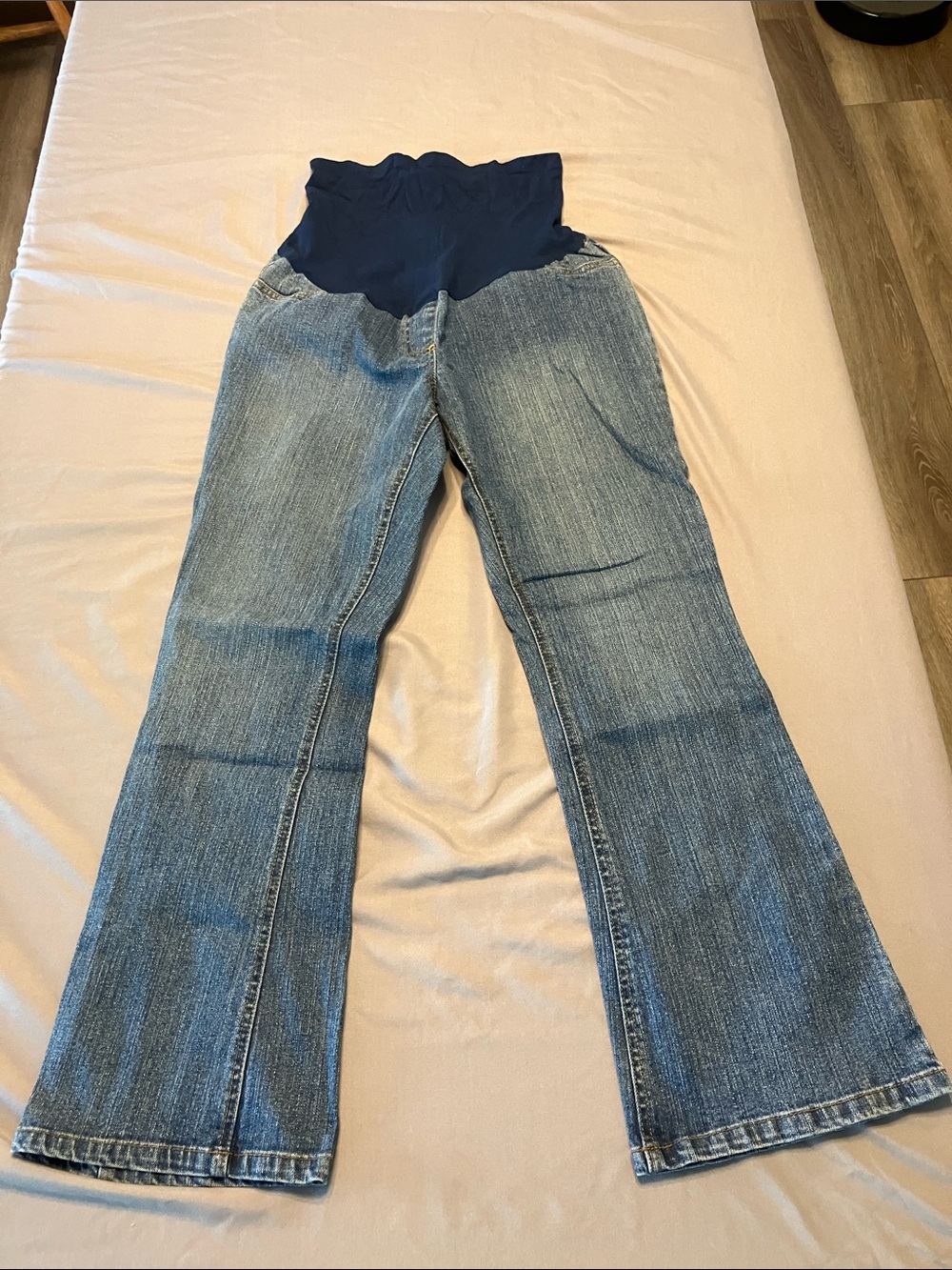 Motherhood Maternity Blue Flare Jeans with Navy Waistband
